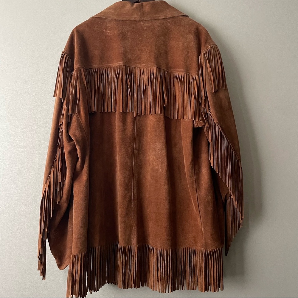 Leather Suede Fringe Jacket XL Western VTG DeerWear Made in USA Bohemian - Picture 3 of 10